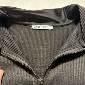 Zara Charcoal Ribbed Drawstring Jacket